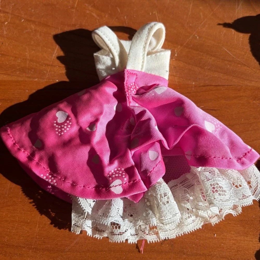 Vintage 1987 Mattel Barbie Maxie Pink Heart Dress & White Lace Tights Outfit Set